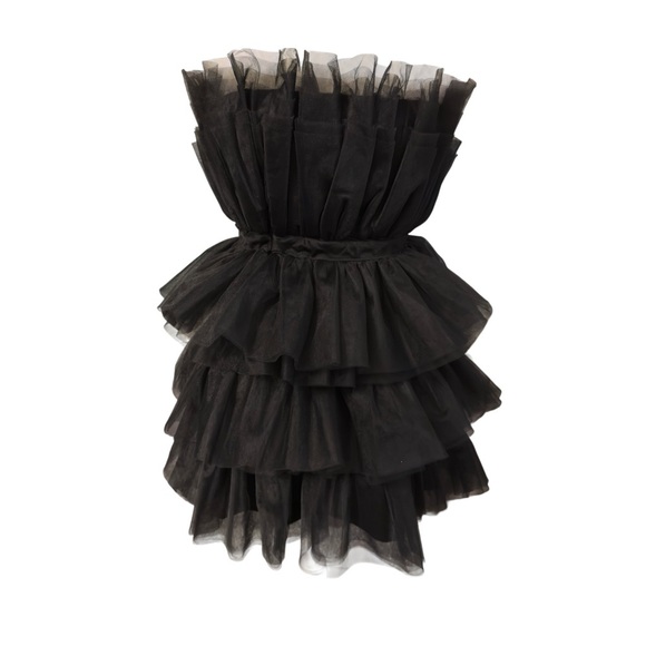 Entro Black Strapless Tiered Ruffle Tulle Flirty Party Mini Dress Size Small - Picture 1 of 11